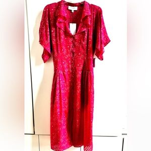 EQUIPMENT PARIS LIGHTWEIGHT SILK MIDI DRESS BUTTON FRONT 6 SMALL FLOWY FEMININE